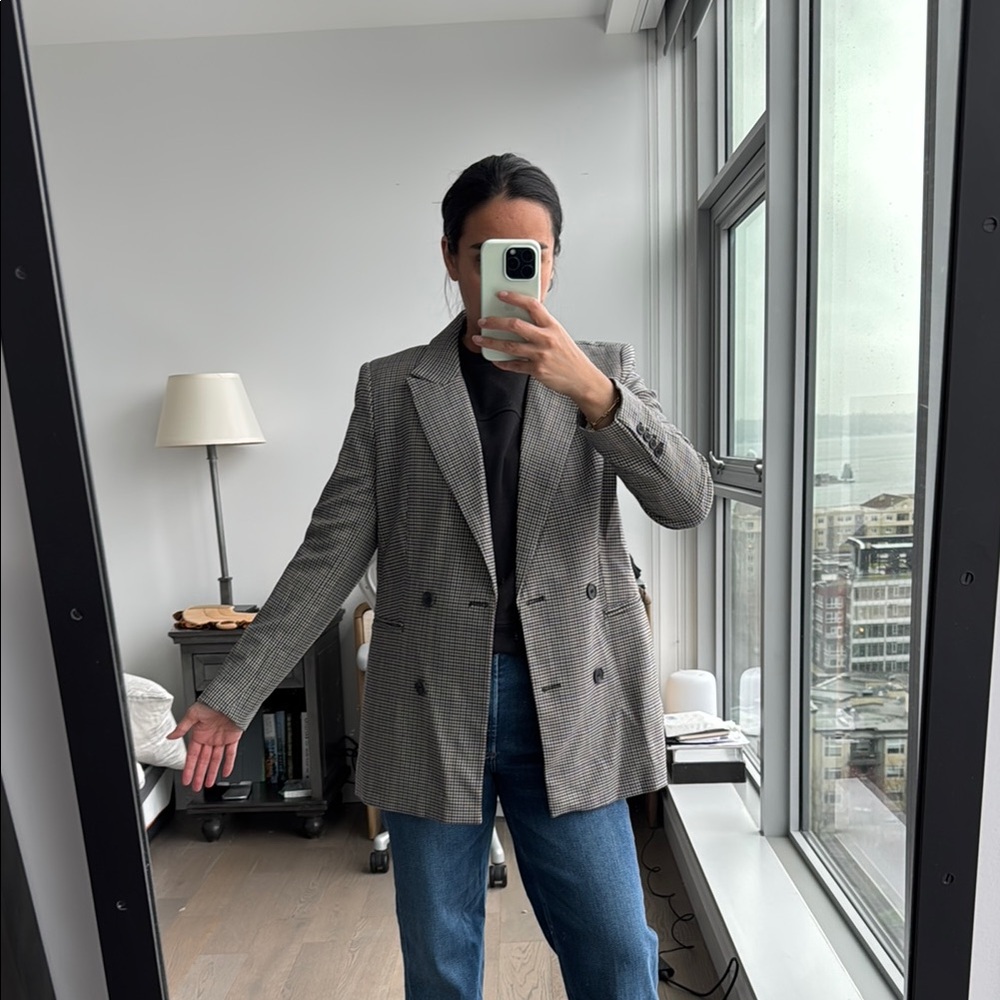 Women’s Plaid Gray Double-Breasted Blazer size small